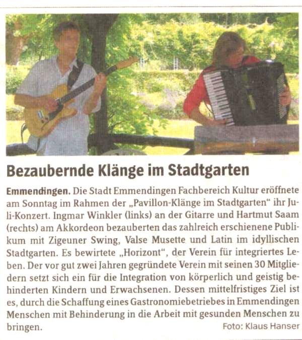 Zeitungsausschnitt ET Pavillonkl&auml;nge im Stadtgarten 2009