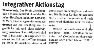 Zeitungsausschnitt Integrativer Aktionstag 2009