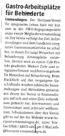 Zeitungsausschnitt ET Gastro-Arbeitspl&Atilde;&curren;tze 2009