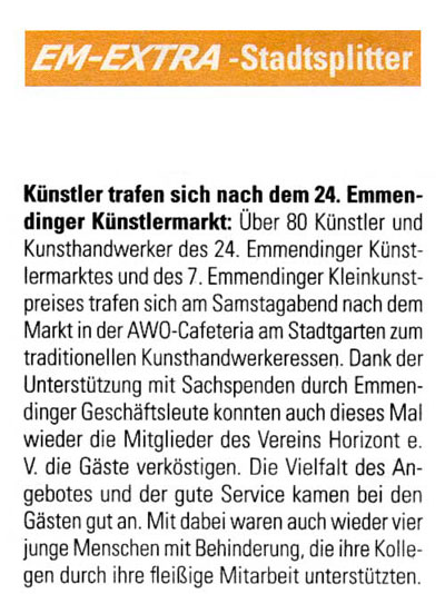 Zeitungsausschnitt EM-Extra Künstlermarkt-Essen 2008