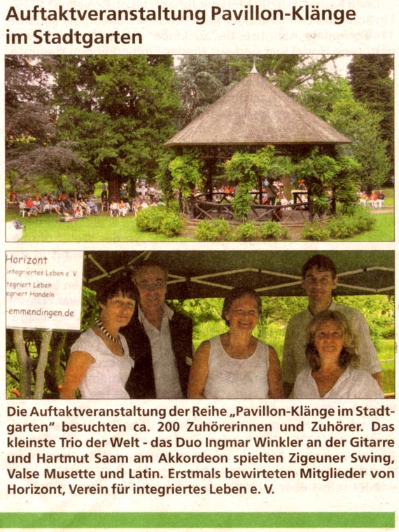 Zeitungsausschnitt ET Pavillonklänge im Stadtgarten 2008