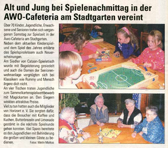 Zeitungsausschnitt EM-Extra Spielenachmittag in der AWO-Cafeteria 2007